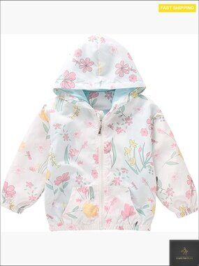 Kids Hooded Rain Jacket Lightweight Windbreaker Animal Print Zip Up Coat